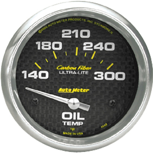 Auto Meter Carbon Fiber Series 2 1/16" Electric Short Sweep Oil Temperature Gauge - 300 Degrees F