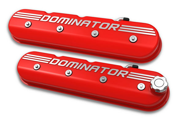 Holley LS Engine Dominator Tall Valve Covers w/Dominator Logo - Gloss Red Finish