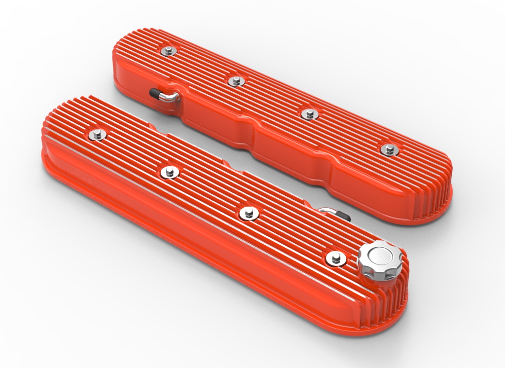 LS Holley Vintage Series Tall Finned Valve Covers - Factory Orange Finish